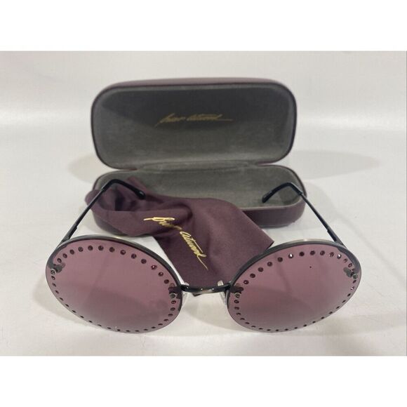 Brian Atwood Round Purple Rhinestone Sunglasses w/ Case - Picture 2 of 8